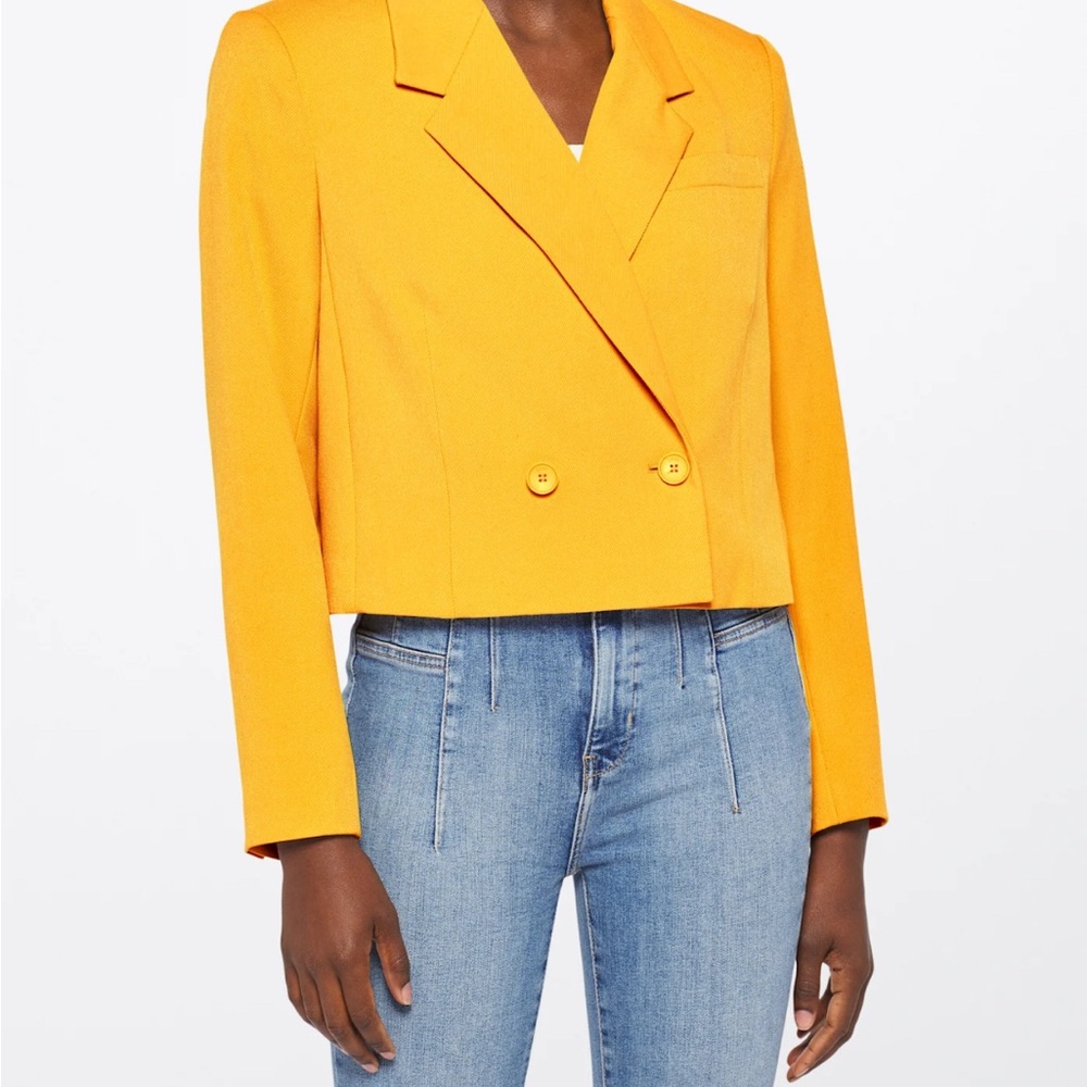 DKNY XS Stellina Cropped Blazer in Mustard